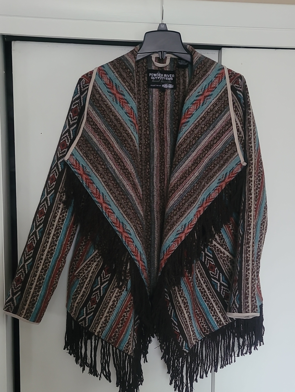 🏷️ Powder River Outfitters Aztec Fringe Draped Cardigan Jacket XL